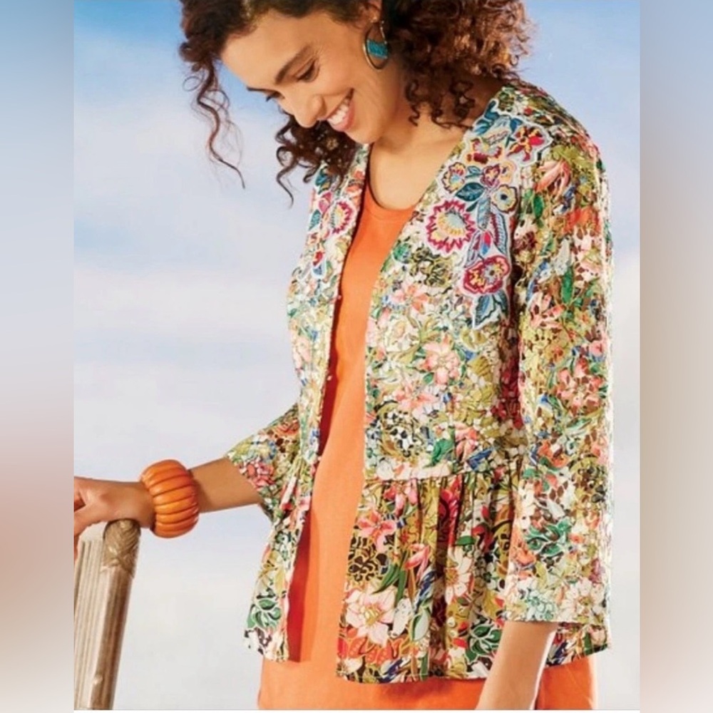 NWT SOFT SURROUNDINGS Ariege Peplum Jacket Beaded Floral Embroidery M 10/12 $160